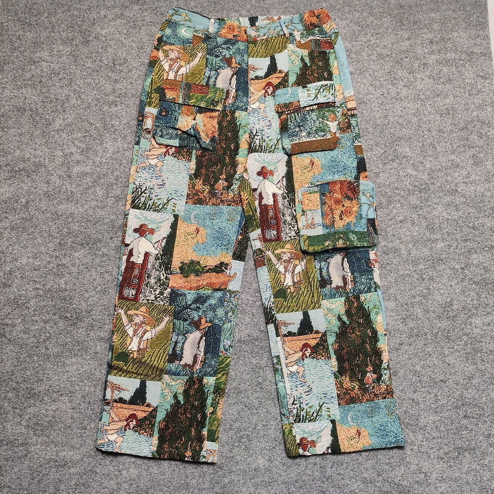 Art Print Cargo Pants Mens 34x28 Multicolor Tapestry Straight Leg Casual Stretch